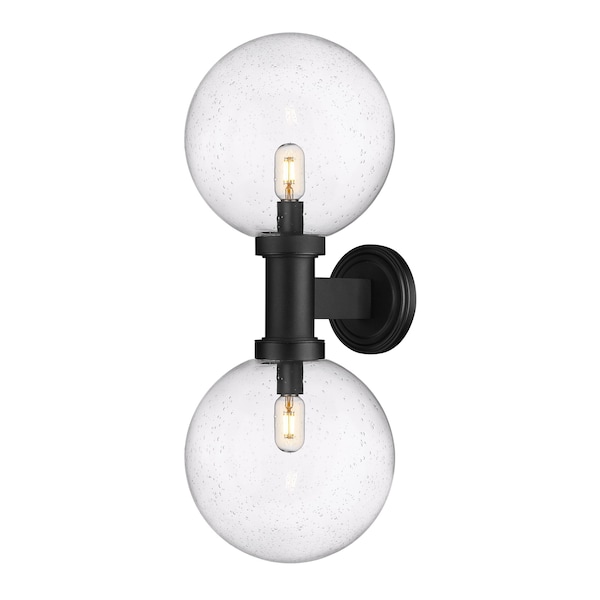 Z-Lite Laurent Outdoor Wall, 2-Light, 12 In.W x 13 In.L x 30 In.H, Black/Clear Seedy 599B2-BK - main